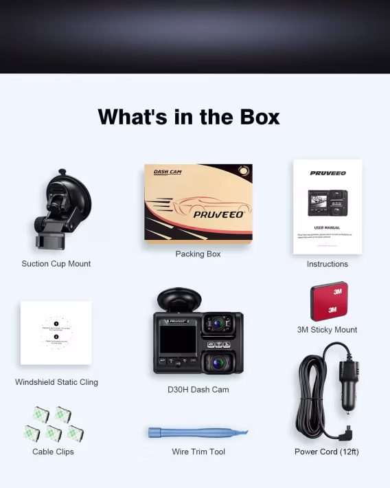 PRUVEEO Ön ve İç 1080P Çift FHD Araç Kamerası