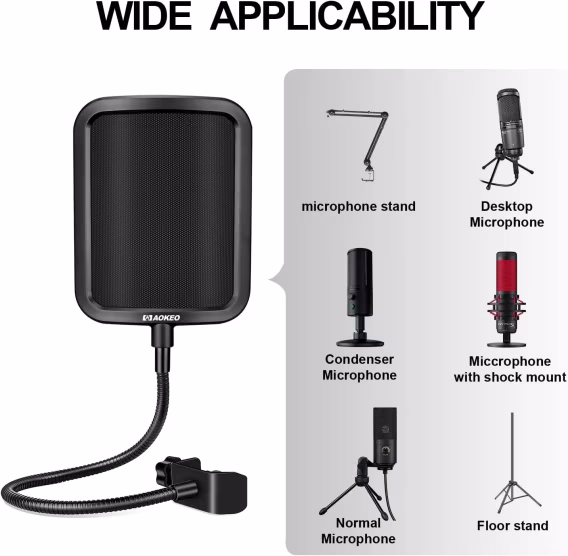 Aokeo Profesyonel Mikrofon Pop Filtre Kalkanı