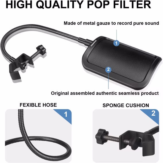 Aokeo Profesyonel Mikrofon Pop Filtre Kalkanı