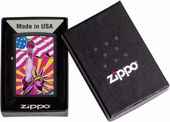 Zippo Amerikan Bayrağı Çakmak  Siyah Mat Özgürlük Heykeli