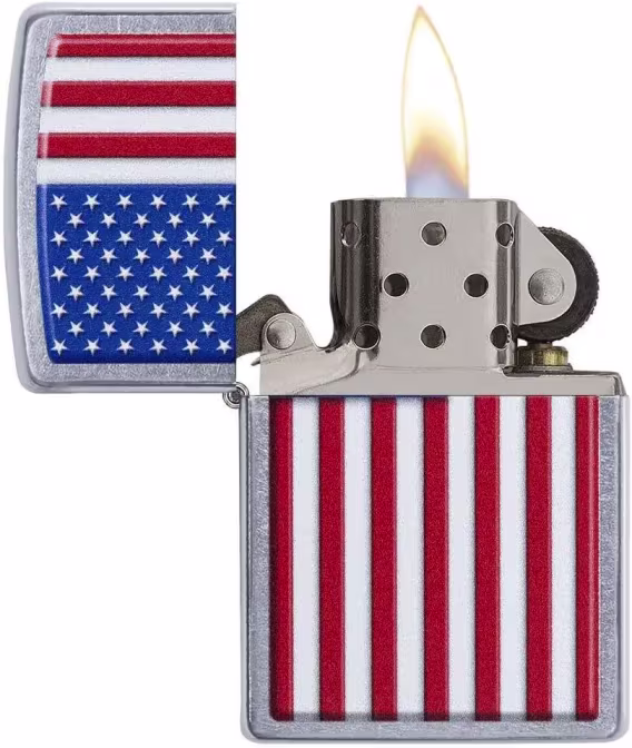 Zippo Amerikan Bayrağı Çakmaklar  Sokak Kromu Tam Bayrak
