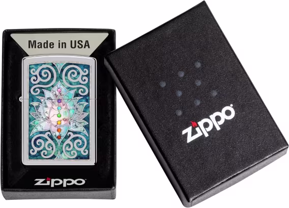 Zippo Spiritüel Çakmaklar  Parlak Krom Lotus Çiçeği Füzyonu
