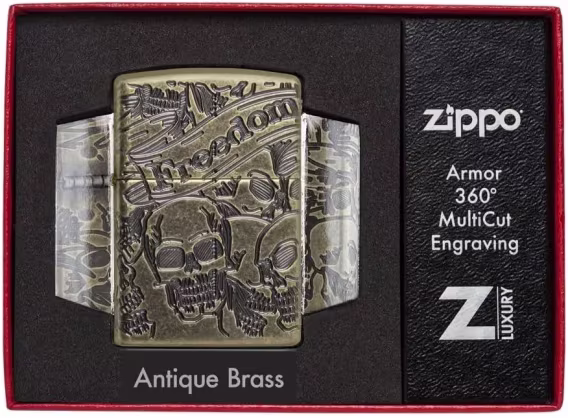 Zippo Çakmak  Parlak Mavi Amerikan Kafatası
