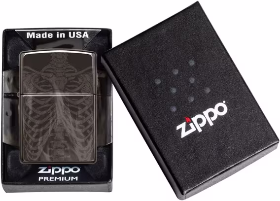 Zippo Çakmak  Mat Siyah Işık Mantar Kafatası