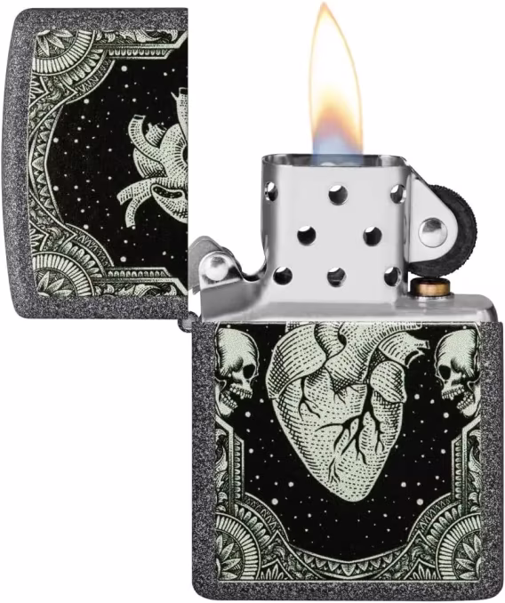 Zippo Çakmak  Mat Siyah Işık Mantar Kafatası