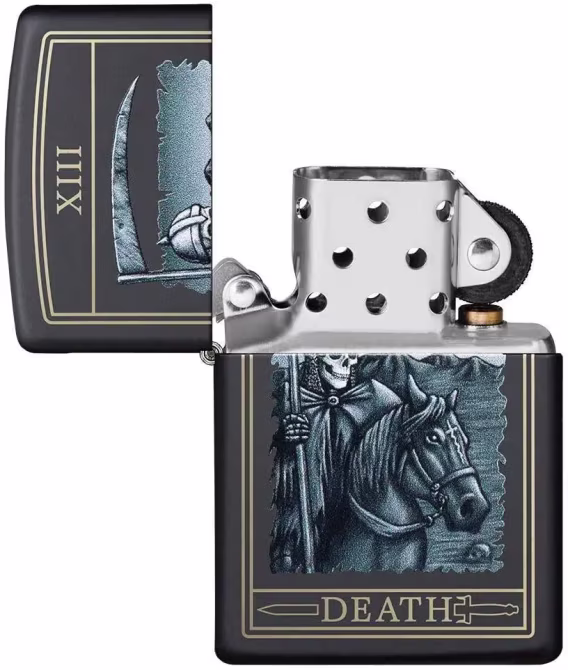 Zippo Çakmak  Mat Siyah Işık Mantar Kafatası