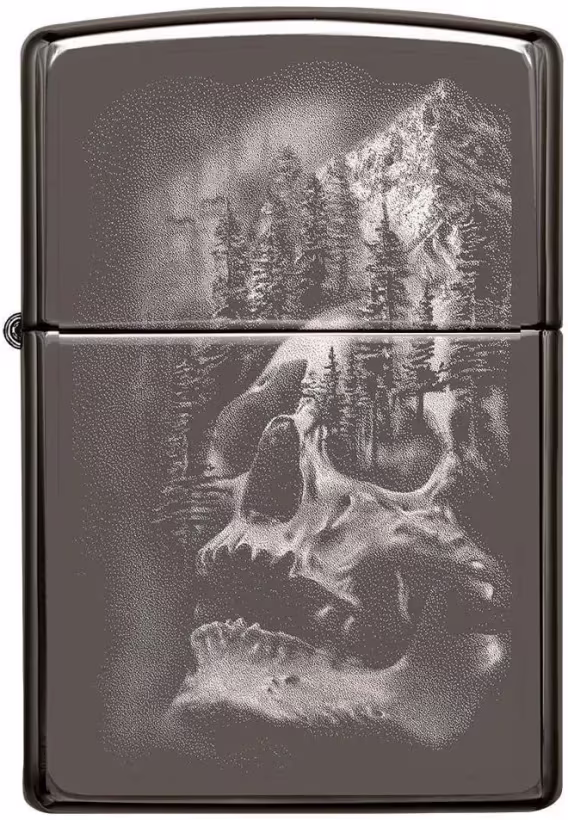 Zippo Çakmak  Mat Siyah Işık Mantar Kafatası