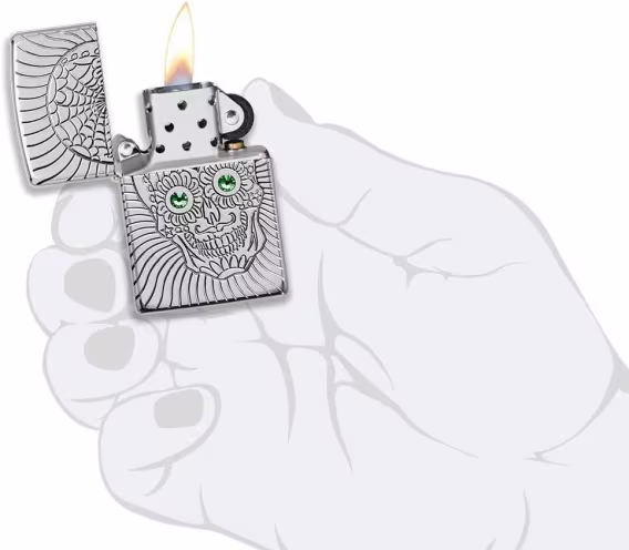 Zippo Çakmak  540 Mat Renkli Kafatası (Karanlıkta Parlıyor)