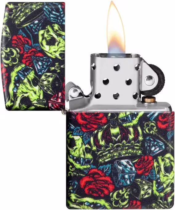 Zippo Çakmak  540 Mat Renkli Kafatası (Karanlıkta Parlıyor)