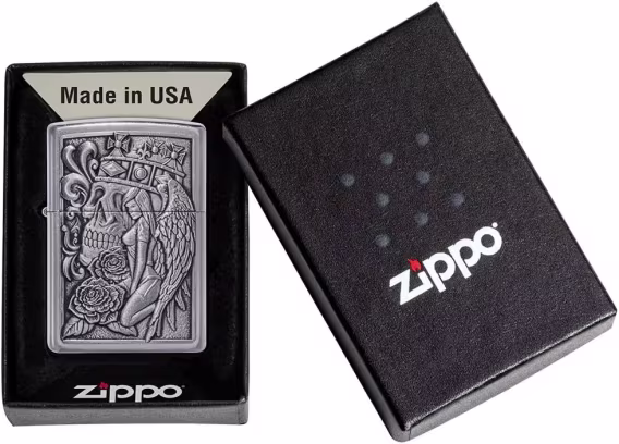 Zippo Çakmak  Siyah Mat Art Deco Kafatası