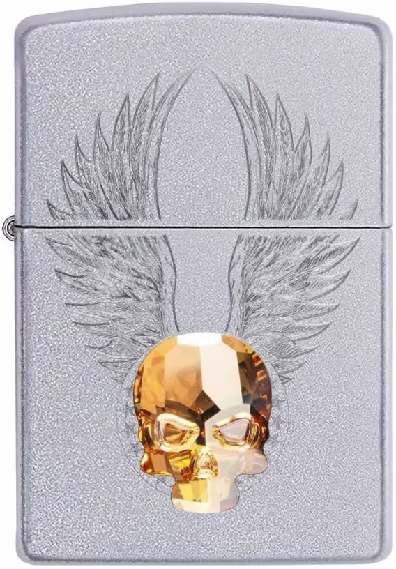 Zippo Çakmak  Siyah Mat Art Deco Kafatası