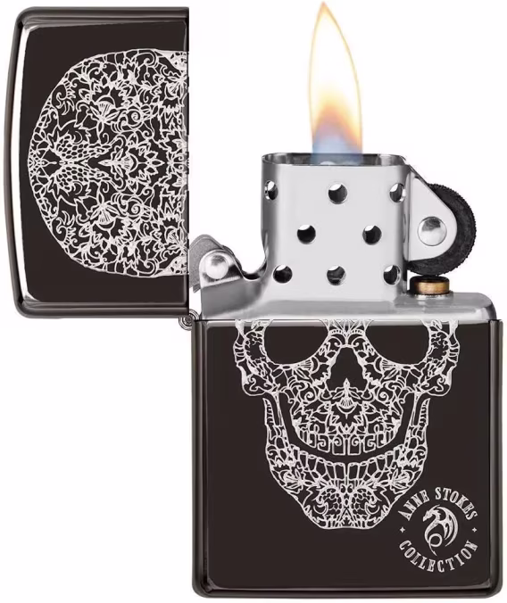 Zippo Çakmak  Siyah Mat Art Deco Kafatası