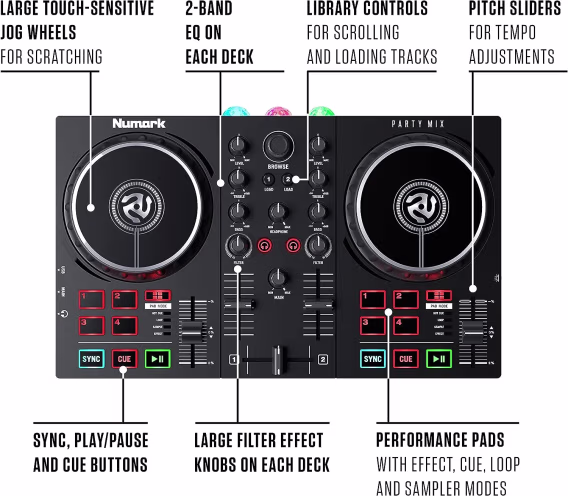 Numark DJ Kontrol Cihazı Paketi  Parti Işıkları ve USB DJ Seti
