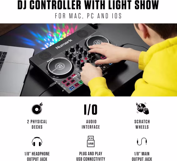 Numark DJ Kontrol Cihazı Paketi  Parti Işıkları ve USB DJ Seti