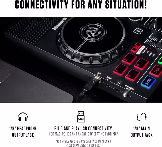 Numark DJ Kontrol Cihazı Paketi  Parti Işıkları ve USB DJ Seti