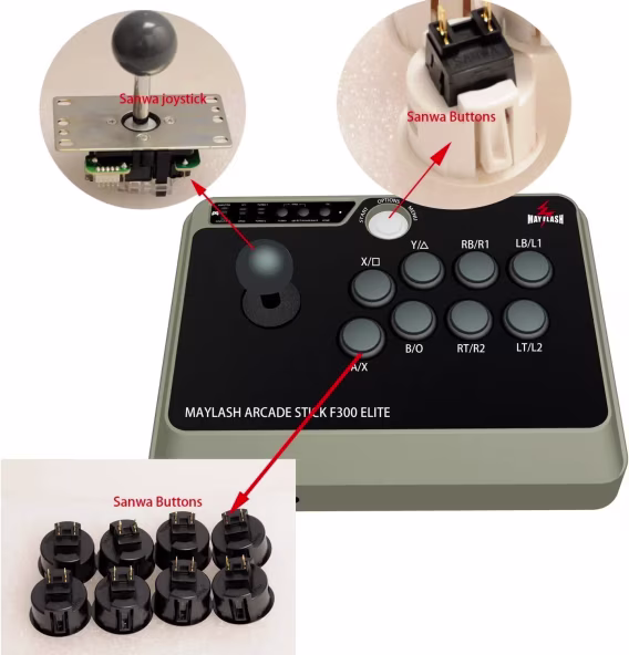 MAYFLASH Arcade Stick F300 Elite Sanwa Düğmeler ve Sanwa Joystick'ler