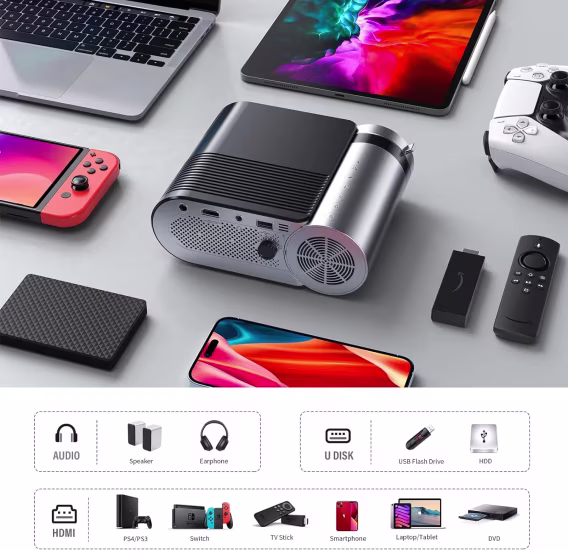 Vamvo Taşınabilir Projektör Desteği 1080P Mini HD Film Projektörü