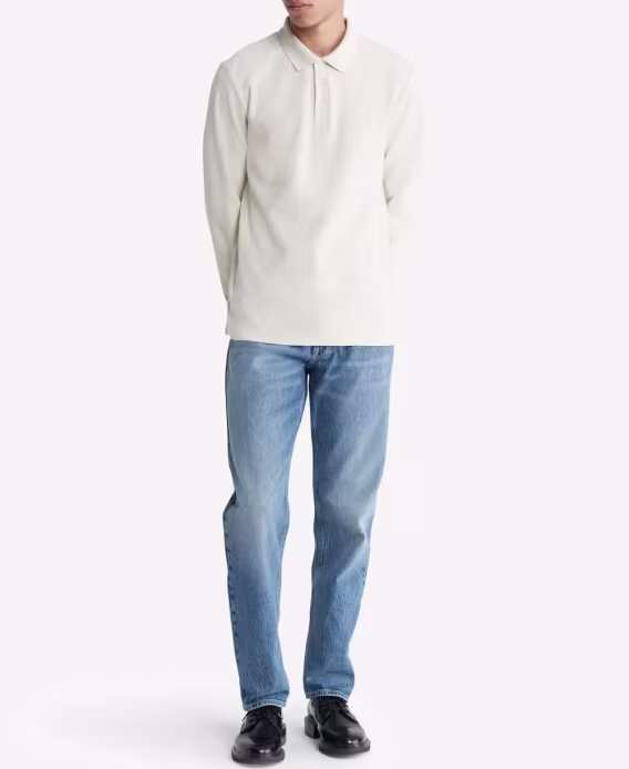 Calvin Klein Erkek Uzun Kollu Pürüzsüz Pamuklu Polo Gömlek