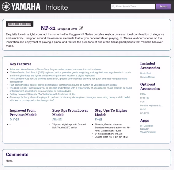 Yamaha Hafif Taşınabilir Klavye