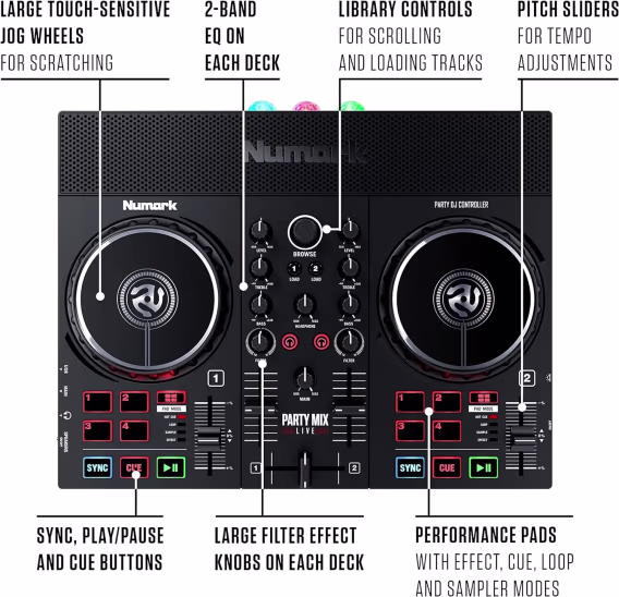 Numark DJ Kontrol Cihazı Paketi  Parti Işıkları ve USB DJ Seti