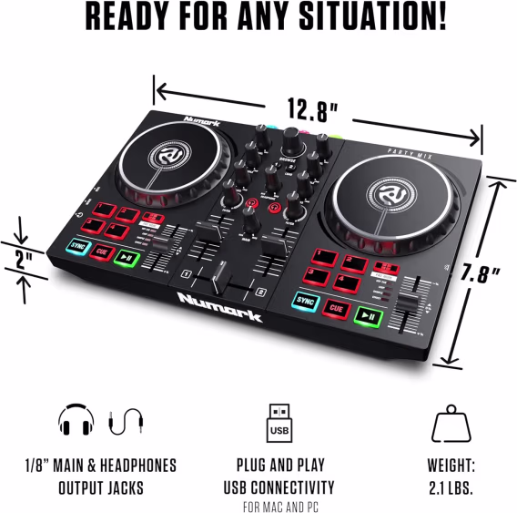 Numark DJ Kontrol Cihazı Paketi  Parti Işıkları ve USB DJ Seti