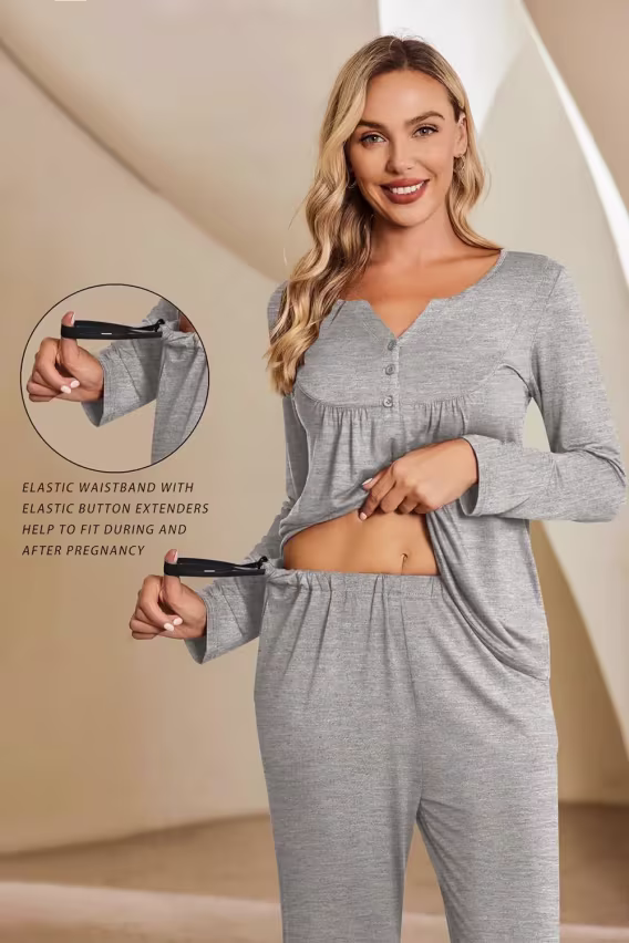 Ekouaer Hamile Pijama Takımı (Heather Gri)