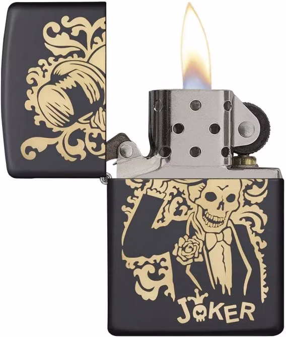 Zippo Çakmak  Mat Siyah Işık Mantar Kafatası