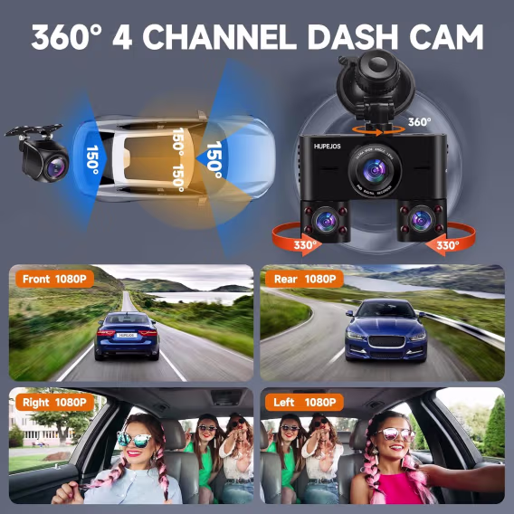 HUPEJOS V7 4 Kanal 360° Dörtlü Araba Kamerası (FHD 1080P)