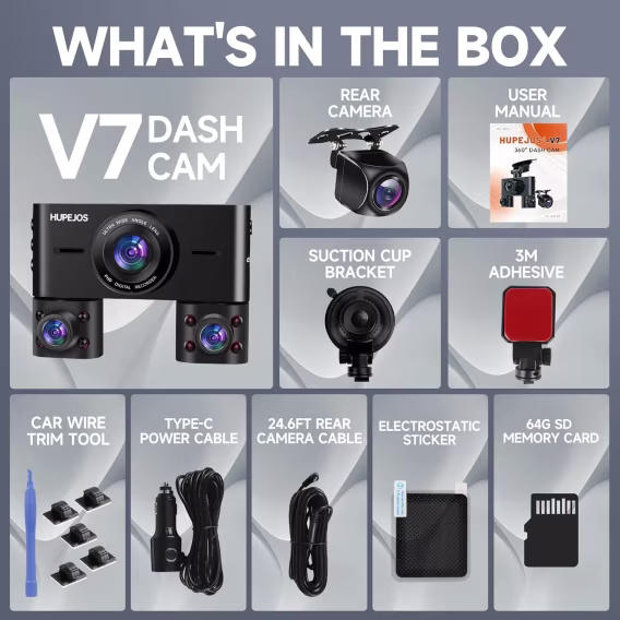 HUPEJOS V7 4 Kanal 360° Dörtlü Araba Kamerası (FHD 1080P)