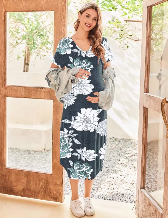 Ekouaer Kadın Gebelik için Uzun Gecelik