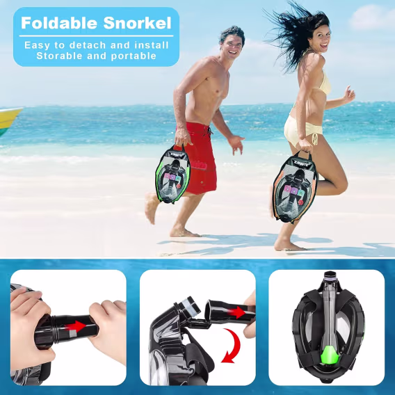 ZIPOUTE Tam Yüz Şnorkel Maskesi ve Çıkarılabilir Kamera Montajlı 