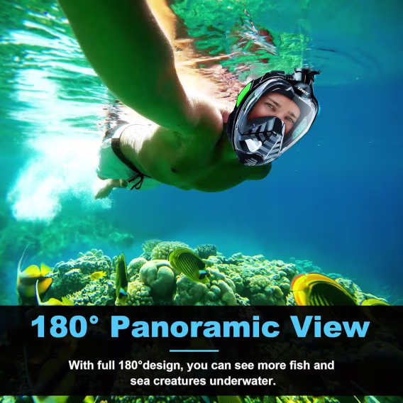 ZIPOUTE Tam Yüz Şnorkel Maskesi ve Çıkarılabilir Kamera Montajlı 