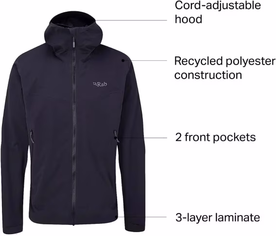 Rab Erkek Kinetic 2.0 Kapüşonlu Su Geçirmez Hafif Ceket