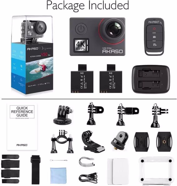 AKASO V50 Elite 4K60fps Dokunmatik Ekran WiFi Su Geçirmez Aksiyon Kamerası