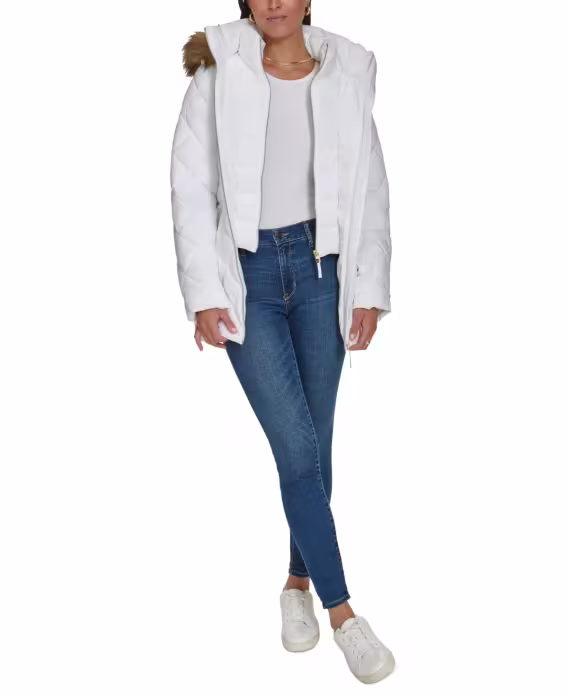 Tommy Hilfiger Kadın Bibbed FauxFur-Trim Kapüşonlu Şişme Mont