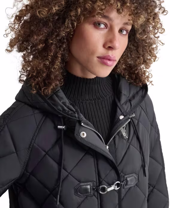 DKNY  Kadın Kapüşonlu Toggle Yastık Detaylı Palto