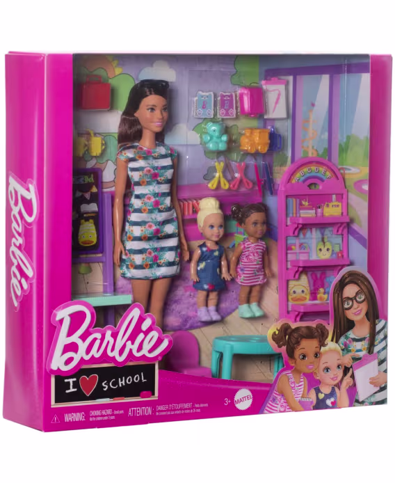 Barbie  I Love School Sınıf Oyun Seti, 3 Bebek ve 20+ Aksesuar