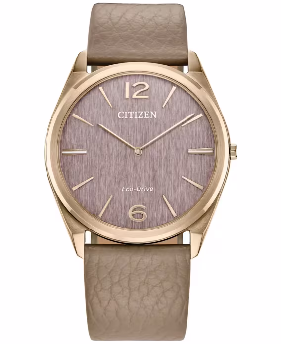 Citizen Eco-Drive - Unisex Bej Deri Kordonlu Saat AR3123-00X