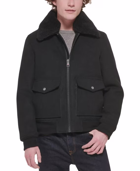 Tommy Hilfiger  Erkek Faux-Fur Yakalı Bomber Ceket