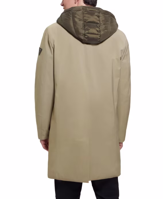 GUESS Erkek Colin Raincoat with Removable Nylon Kapüşonlu Yağmurluk
