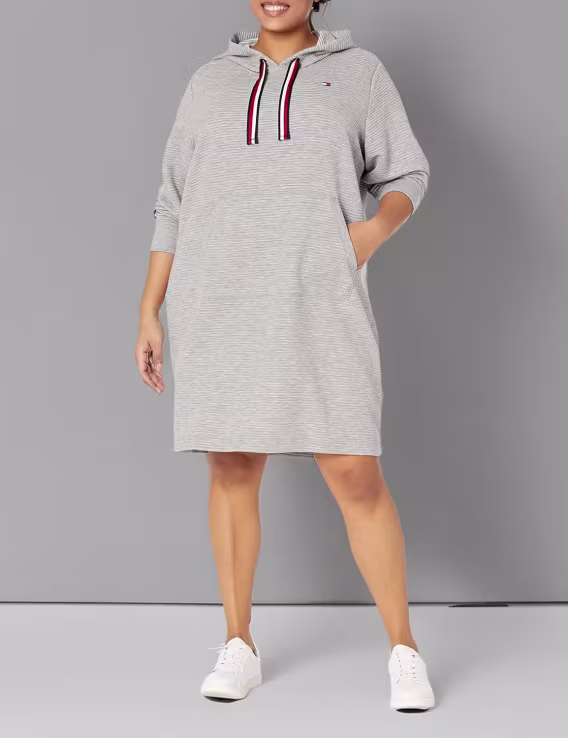 Tommy Hilfiger Kadın Büyük Beden Kapüşonlu Uzun Elbise