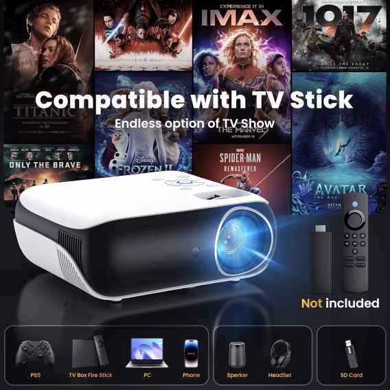 HAPPRUN Yerel 1080P Bluetooth Projektör