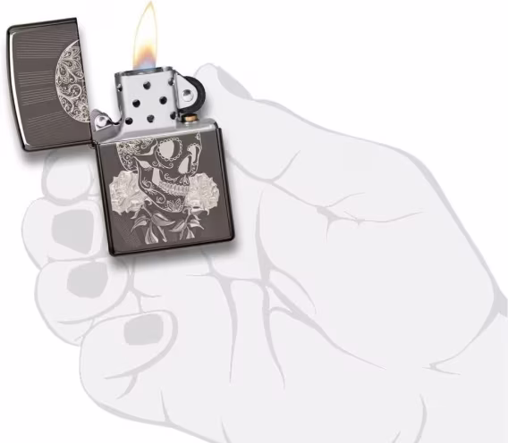 Zippo Çakmak  Siyah Mat Kafatası Saat