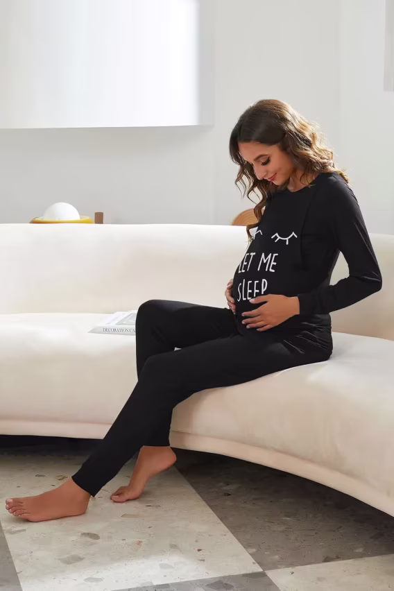 Ekouaer Hamile Termal İç Giyim Seti (Siyah Uyku Gözlü)
