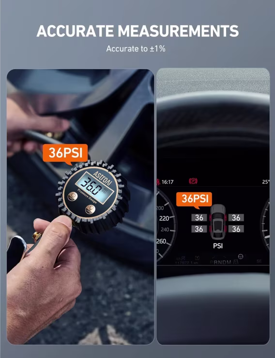 AstroAI Dijital Şişiricili Lastik Basıncı Göstergesi