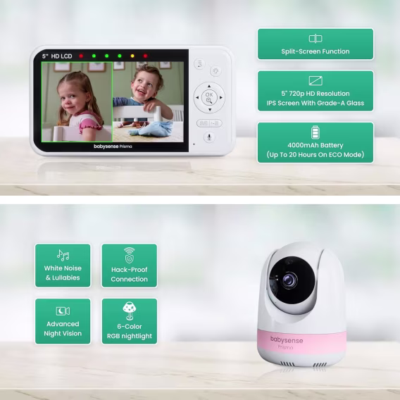 Babysense 5 İnç HD Bölünmüş Ekran Bebek Monitörü