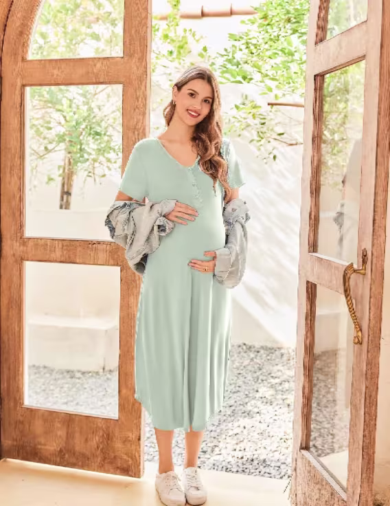 Ekouaer Kadın Gebelik için Uzun Gecelik