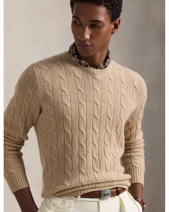 Polo Ralph Lauren Kaşmir Kablo Örgü Yuvarlak Yaka Kazak