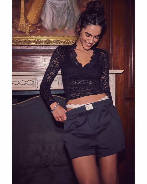 Free People All Day Lace Uzun Kollu Bluz