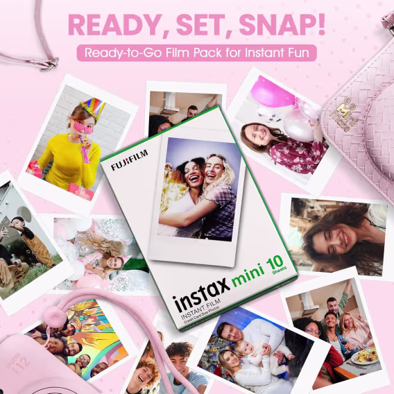 Fujifilm Instax Mini 12 Anlık Fotoğraf Makinesi/Minimate Özel Kılıf/10 Sayfa  Pembe